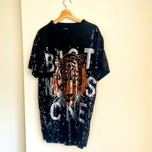 Cute Black Sequined Shirt Dress -S